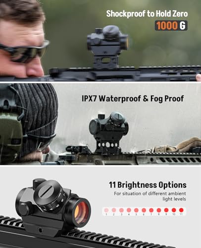 MidTen 2MOA Red Dot Sight 1x25mm Reflex Sight Waterproof & Shockproof & Fog-Proof Red Dot Scope, Mini Riflescope with 1 inch Riser Mount, Black