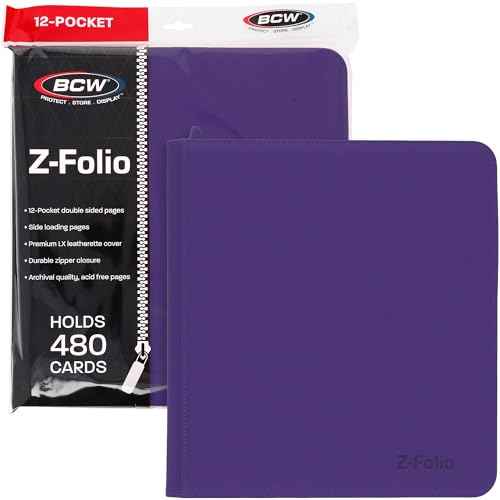 BCW Z-Folio LX Zipper Portfolio ? 12-Pocket Playset Album ? Premium Purple Leatherette ? Secure Zipper ? Holds 480 Cards ? Trading Card Storage and Organizer