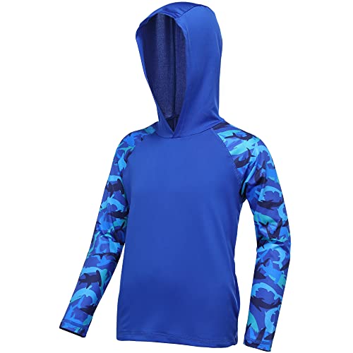 Boys UPF 50+ Swim Hooded Shirt with Pocket/Non-Pocket, Youth Kids SPF UV Sun Protection Rash Guard Long Sleeve Fishing Shirts