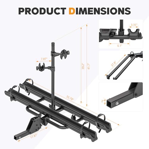 HOPE YOU READY 2 EBike Rack with Ramp, 2'' Hitch Mounted Lockable Bike Racks, 200lbs Capacity Foldable Platform, Up to 3'' Fat Tire Carrier for Standard and Electric Bicycles for Car SUV Truck RV