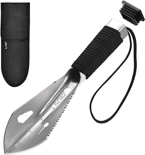 iunio Hiking Trowel, Camping, Backpacking, Portable Shovel, Multitool, Ultralight Camp Tool, with Carrying Pouch, for Gardening, Outdoor, Survival (Silver)