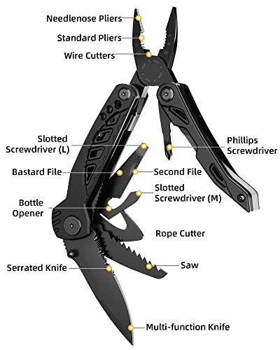 Pohaku Multitool Knife, Pohaku 13 in 1 Pocket Multitool, Multi Tool with 3" Large Blade, Safety Locking Design, Spring-Action Plier, Durable Nylon Sheath for Outdoor, Camping, Fishing, Survival,Hiking