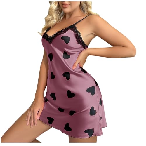 Womens Nightdress Fashion Print Sexy Backless Ice Silk Sling Pajamas Dresses Nightgowns Chemise Sleepwear Lingerie Style002 Purple Small