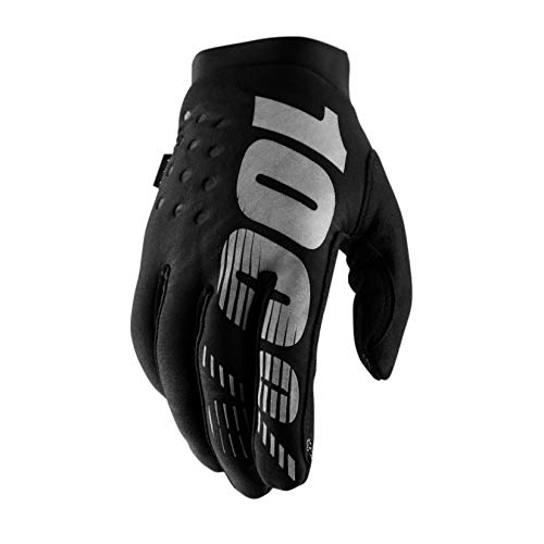100% BRISKER Cold Weather Motocross & Mountain Bike Gloves - Warm Winter MTB & MX Powersport Racing Protective Gear (SM - Black/Grey)