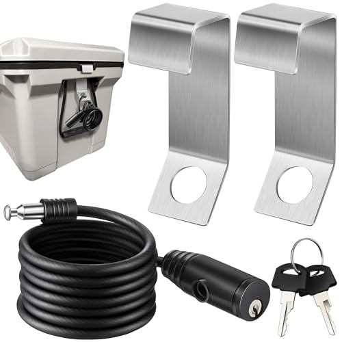 Saillong 2 Packs Cooler Lock Bracket with Security Cable Lock, Cooler Tie Down Kit, 4.92 FT Ice Chest Padlock for Secure Mid to Large Size Thermal Box to Trailer Deck Boat