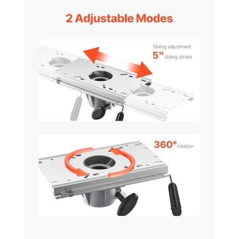 VEVOR Boat Seat Pedestal, Forward & Backward Sliding Adjustment, Aluminum Alloy Boat Chair Base with Slide, 5-inch Sliding Travel, Waterproof & Rust-resistant, Fit 2-7/8 Inch Diameter Pedestal Post