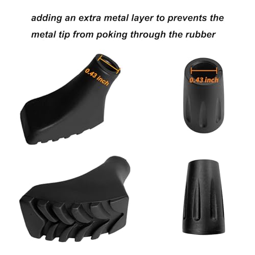 Hiking Walking Sticks Rubber Tips 10 Pack, Replacement Tips Protectors, Snow Baskets, Mud Baskets Set for Trekking Poles, Fits Most Standard Hiking, Trekking, Walking Poles