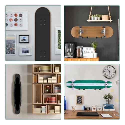 Coolrunner Skateboard Wall Hanger, 4 Pack Skateboard Wall Mount for Skateboard Storage and Display Holder, Skateboard Hooks Fit for Skateboard, Guitar, Longboard, Snowboards, Complete with Screw