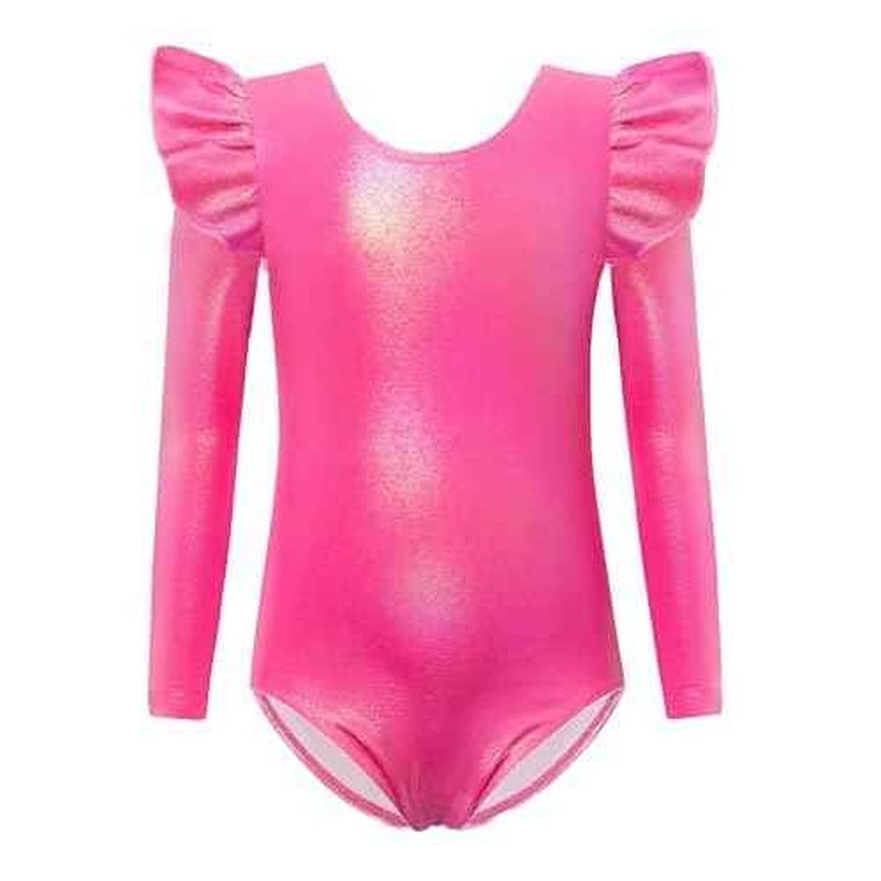 Arshiner Girls Gymnastics Leotards Ruffle Long Sleeve Shimmer Ballet Unitard Dancewear for 3-10 Years