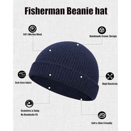 Thin Fisherman Beanie Hat for Men Women Fall Winter -Wool Knit Cuff Short Fashion Watch Cap,Trawler Slouchy Skull Cap