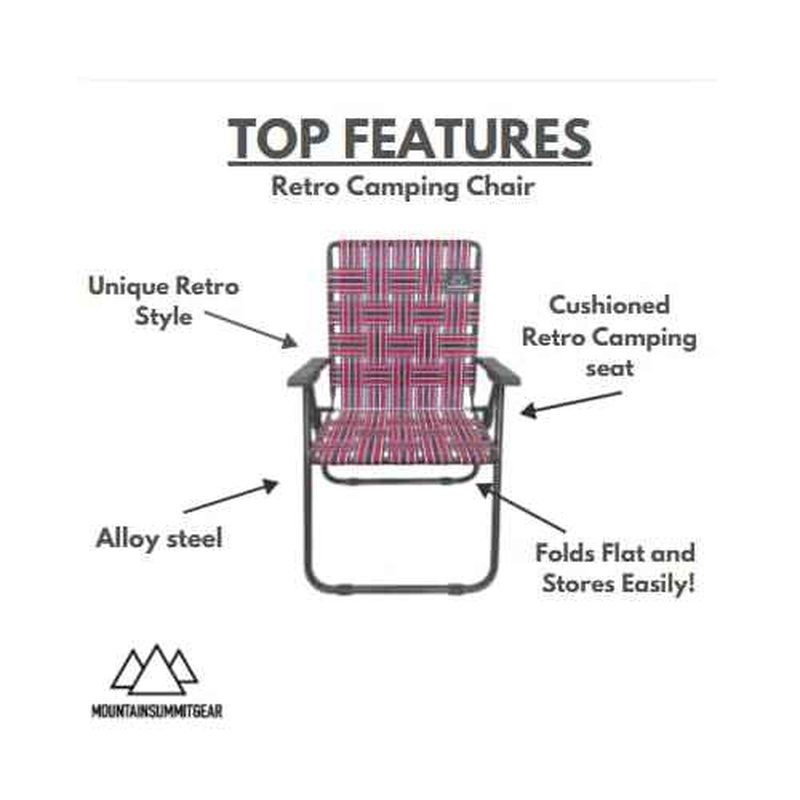 MOUNTAIN SUMMIT GEAR Retro Webbed Camping Chair - Lightweight, Foldable, Durable Steel Frame, 300lb Capacity, Vintage Red/Blue Stripes by Caddis Sports