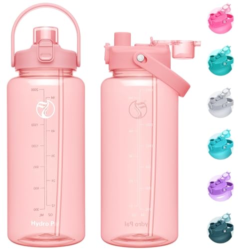 Unistar Half Gallon Water Bottles with 2 Straws, Motivational Gallon Water Bottles with Time Marker, 32 oz / 74 oz / 128 oz Large Bottle for Sports Fitness Gym Camping