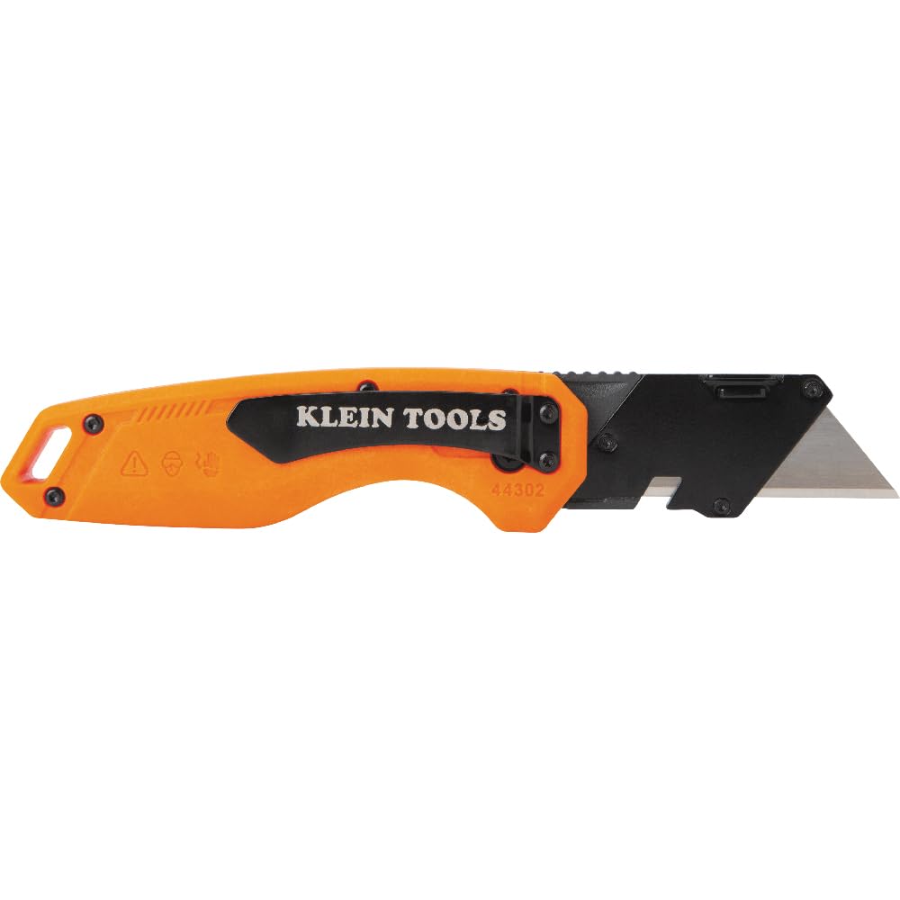 Klein Tools 44302 Folding FLICKBLADE Utility Knife with Side Release Button, Compact, Dual Locking Positions for Versatile Cutting Options