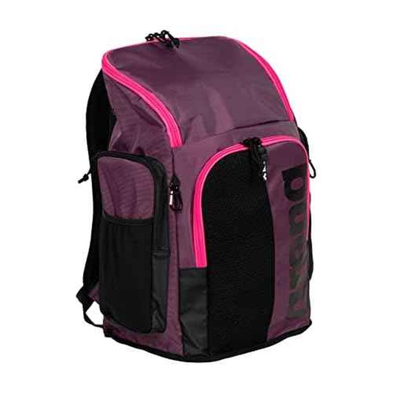 ARENA Spiky III Backpack 45 Swimming Athlete Sports Gym Rucksack Large Training Gear Equipment Swim Bag for Men and Women, 45 Liters, Plum/Neon Pink