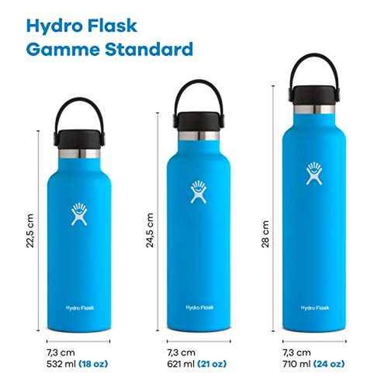 Hydro Flask 21 oz. Water Bottle - Stainless Steel, Reusable, Vacuum Insulated with Standard Mouth Flex Lid , Fog
