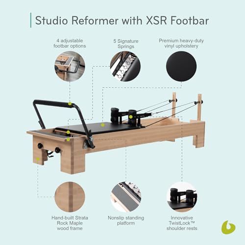 Balanced Body Studio Reformer, Pilates Exercise Equipment with Revo Footbar, Workout Equipment for Home or Studio, Black Upholstery, 92 5/8" L x 26 1/2" W x 14" H