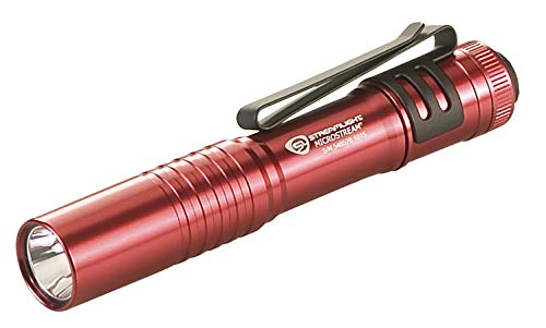 Streamlight 66323 MicroStream 45-Lumen EDC Ultra-Compact Flashlight with AAA Alkaline Battery, Clear Retail Packaging, Red