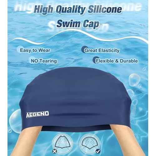 Aegend Swim Caps for Long Hair, Durable Silicone Swimming Caps for Women Men Adults Youths, Easy to Put On and Off, Waterproof Swim Hats Bathing Caps to Keep Hair Dry