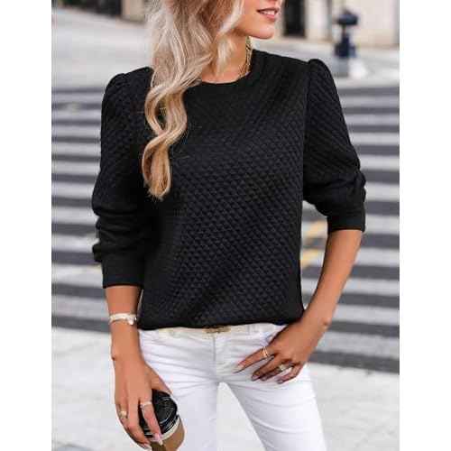 Women Long Puff Sleeve Sweatshirt 2025 Fall Fashion Sweater Lightweight Knit Twist Texture Tops