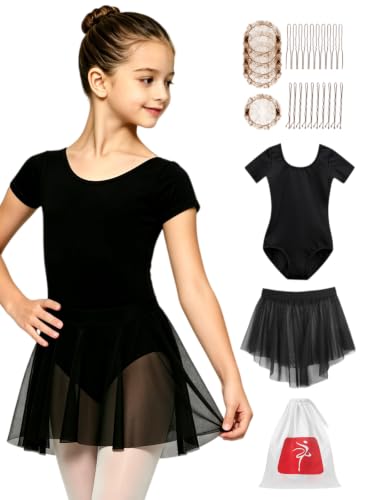 WYHDY Girls Ballet Leotard with Skirt Dance Dress Outfit 10-12 Years Black