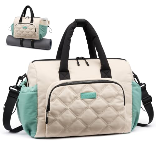 LOVEVOOK Medium Gym Bag with Large Water Bottle Pocket - Green & White