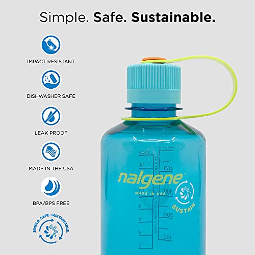 Nalgene Sustain Tritan BPA-Free Water Bottle Made with Material Derived from 50% Plastic Waste, 32 OZ, Narrow Mouth,Grey