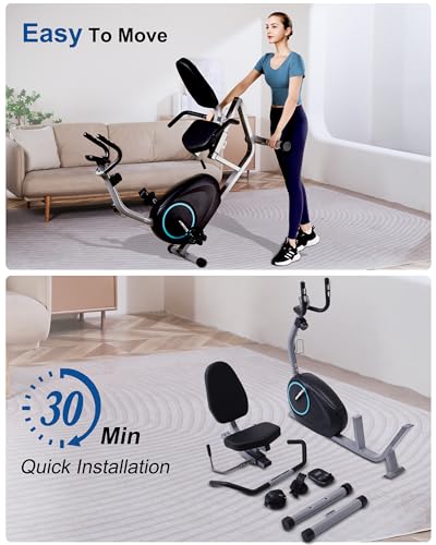 Recumbent Exercise Bike for Seniors - 400LB Weight Capacity Recumbent Bikes with Comfortable Seat, Pulse Sensor, 16-level Resistance, LCD Monitor