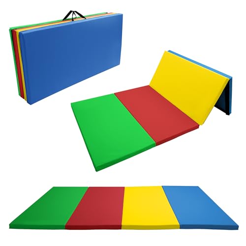 Aurorafy Rainbow-Color Gymnastics Mat 4'x8'x2" Folding Exercise Mat with Handles