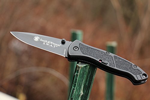 Smith & Wesson SWATMB 7.5in High Carbon Stainless Steel Assisted Opening Knife with 3.2in Drop Point Blade and Aluminum Handle for Outdoor, Tactical, Survival and EDC, Black