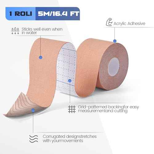 Kinesiology Tape (3 Rolls) - Acrylic Adhesive Muscle Tape - Waterproof, Breathable, Hypoallergenic - Ideal for Muscle Support & Injury Recovery - 2 Inches x 16 Feet (Beige)