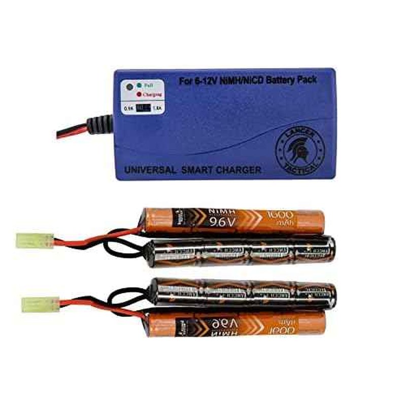 Lancer Tactical 9.6v Battery Pack with Smart Charger, 2 Pack 9.6V NiMH 1600mAh Butterfly Battery w/Nimh Smart Charger