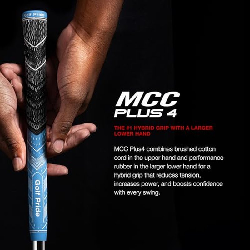 Golf Pride MCC Plus4 Golf Club Grip - All-Weather Hybrid Grip with Larger Lower Hand - Brushed Cotton Cord & Pebbled Texture - Dark Red/White