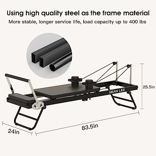 seanleecore Foldable Pilates Reformer Machine - Capacity up to 400lbs - Ideal Pilates Equipment for Home Workouts, Black