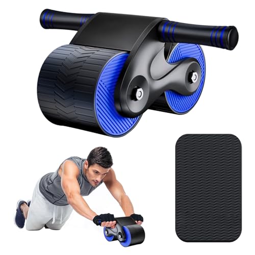 Exnemav Ab Roller Wheel with Knee Pads Automatic Rebound Abdominal Wheel for Core Strength Training Home Gym Equipment Exercise and Fitness Machine for Men & Women, Blue