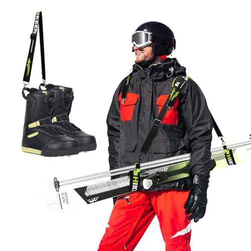 Hikeen Ski Carrier Straps, Poles and Boot Skis Straps with Adjustable Anti-Slip Shoulder Slings & Metal Buckle and Swivel Hook for Men Women Kids