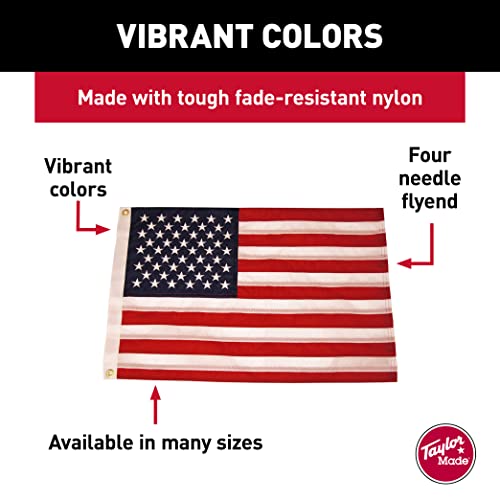 Taylor Made Sewn American Flag for Boats, 30" x 48", Marine-Grade Nylon, Fade Resistant, Brass Grommets, Embroidered Stars and Stripes, Flag only - 2020109198