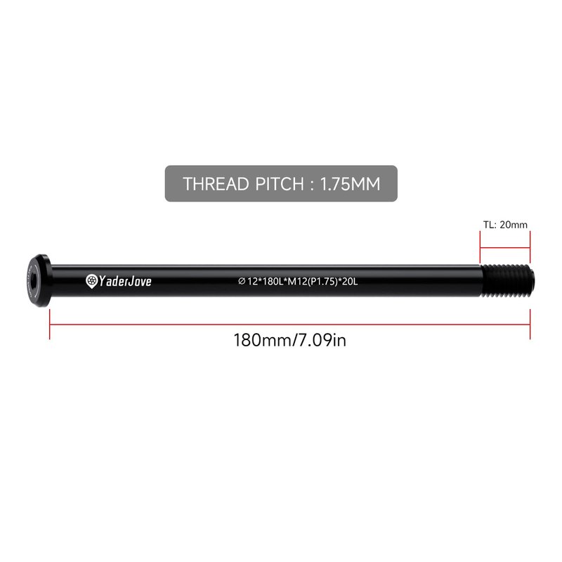 YaderJove Bike Thru Axle Adapter - 1.75mm Thread Pitch 12mm Hub Thru Axle for Bicycle Forks and Rear Shock, for Road & Mountain MTB Bike (12mm x 122/166/171/175/180/192mm)
