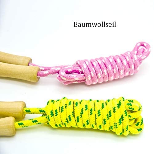 Cotton Jump Rope for Kids - Wooden Handle - Adjustable Cotton Braided Fitness Skipping Rope - Outdoor Fun Activity, Great Party Favor, Exercise Activity, Pack of 2 (Yellow+Pink)