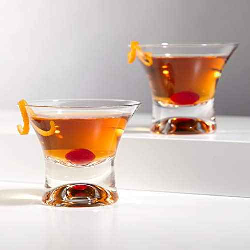 Viski Heavy Base Stemless Manhattan Glasses Set of 2 - Premium Crystal Cocktail Glass, Stemless Martini Glasses, Cocktail Glass Gift Set, 7 oz