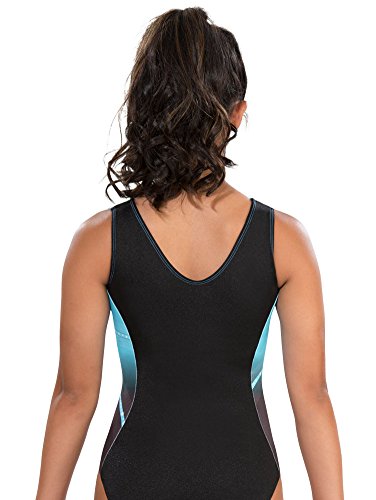 GK Glitz & Glam Gymnastics Leotard for Girls with Matching Scrunchie (Child Large, Turquoise)