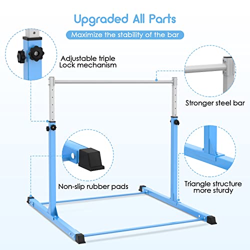 Safly Fun Gymnastics Bar for Kids Ages 3-15 for Home - Steady Steel Construction, Anti-Slip, Easy to Assemble, 3' to 5' Adjustable Height