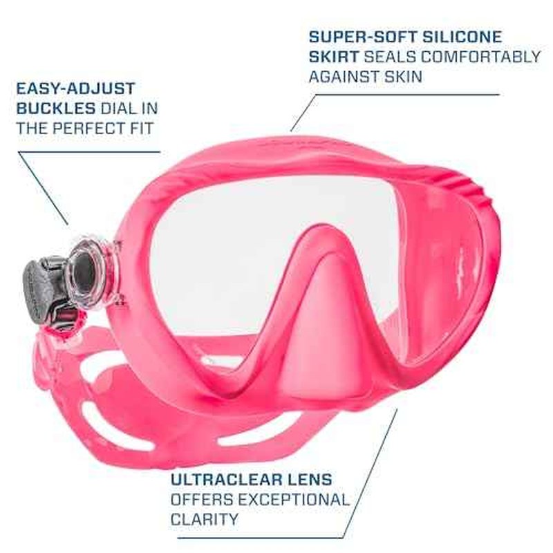 SCUBAPRO Ghost Scuba Dive Mask, Low-Volume Frameless Design w/Ultra Clear Single Lens, Silicone Skirt and Easy-Adjust Strap Buckles, Pink