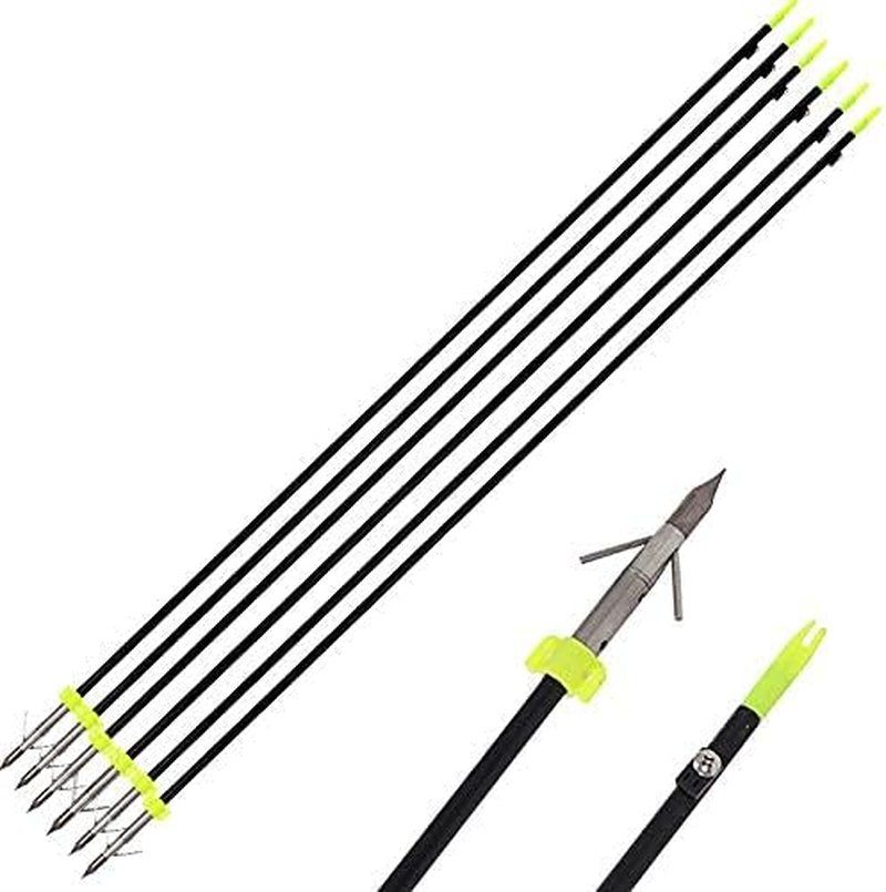 Archery Fiberglass Bowfishing Arrows - 6/12pcs with Broadheads & Safety Slides for Compound/Recurve Bow Hunting