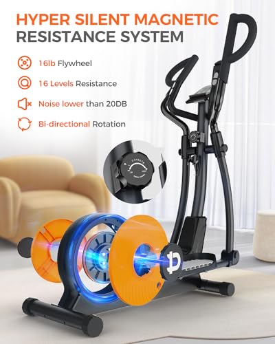 pooboo Elliptical Machine, Elliptical Exercise Machine with 16-Level Resistance& Hyper-Quiet Magnetic Driving System, Elliptical Machine for Home with LCD Monitor&15.5IN Stride, 400LBS Weight Capacity