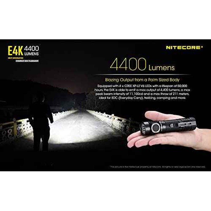 Nitecore E4K 4400 Lumen EDC Compact Rechargeable Flashlight with LumenTac Organizer