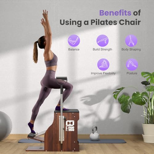 Pilates Chair, Split-Pedal Stability Pilates Combo Wood Chair with Handles, Yoga Fitness Trainer, Pilates Reformer Machine, Pilates Equipment Perfect for Home Use & Gym Workout, Multi-Color