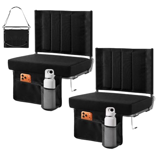 OLIXIS Matte Black Stadium Seats 2-Pack with Back Support, Lightweight Bleacher Chairs