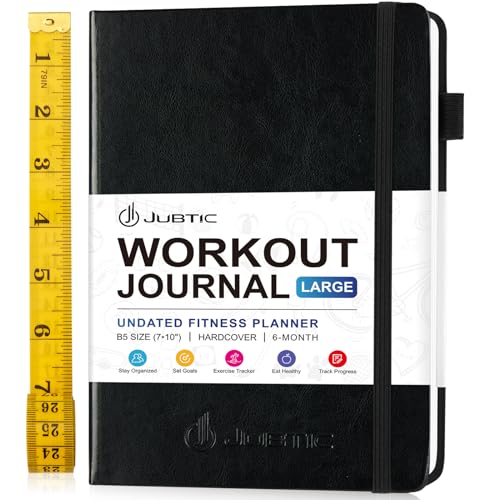 JUBTIC Weight Loss Journal, Calorie Counter Book & Fitness Workout Journal for Men & Women, 6 Months of Daily Food Journal to Track Weight, Personal Home & Gym Journal-Black