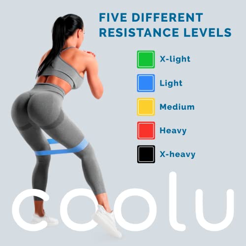 COOLU Mini Resistance Loop Bands – Set of 5 Stretching Training Bands for Home Workout, Fitness, Gym, Physical Therapy, Exercise, Yoga, Pilates for Women and Men – with Special Carry Bag