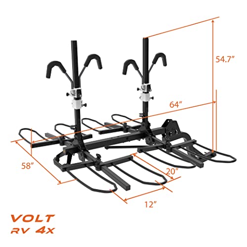 HYPERAX Patented Lift Assisted Volt Lift 1x - RV Rated Hitch Mounted 2 E Bike Rack Carrier Up to 1X 80lbs eBikes with Up to 5" Fat Tires for RV and SUV